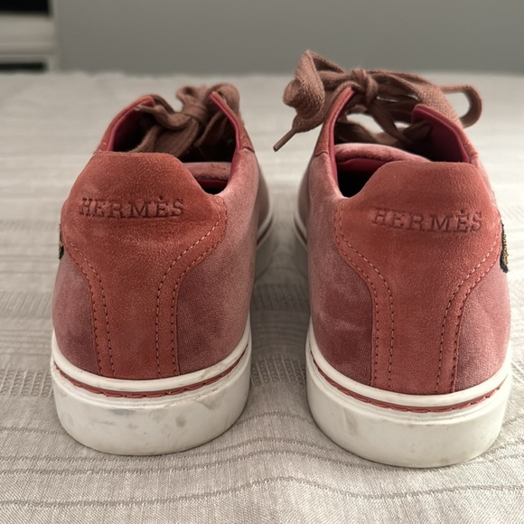 Hermes Women’s Pink Velvet Wing Sneakers - Picture 3 of 5